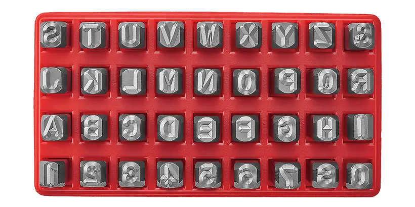YC607 英文＋數字組合鋼印組—角度照