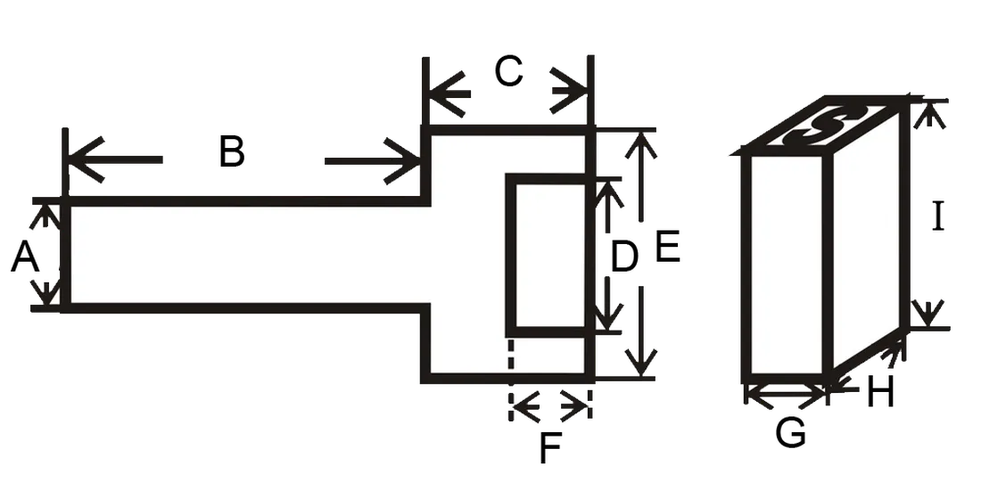 YC610B 鋼字手柄尺寸標註圖 A–I